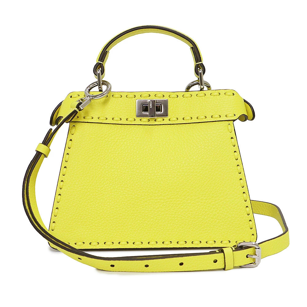 Fendi Peekaboo IU Selleria Calfskin SUNFLOWER Yellow 2way Crossbody Leather